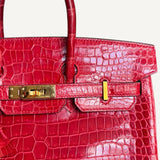 Bolsa Hermès Birkin 25 Croco Shiny Braise com Ferragens Gold