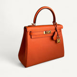 Bolsa Hermès Kelly 25 Togo Orange H com Ferragens Gold
