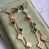 Colar Van Cleef Longo Vintage Alhambra 20 motivos Ouro amarelo 18CT com Diamante e Malaquita