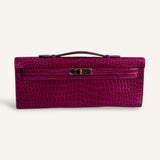 Bolsa  Hermès Kelly Cut Croco Shiny Rose Scheherazade com Ferragens Palladium