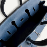 Bolsa Hermès Birkin 25 Epsom Blue de Plus, Indigo e Preto com Ferragens Palladium
