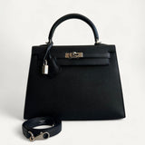 Bolsa Hermès Kelly 25 Noir com Ferragens Palladium