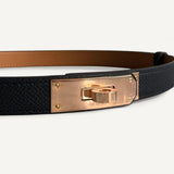 Cinto Hermés Kelly Epsom Noir Ferragem Rosé Gold