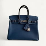 Bolsa Hermès Birkin 25 Epsom Bicolor Bleu Prusse/Noir com Ferragens Palladium