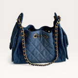 Bolsa Chanel 25 Mini Denim com Ferragens Douradas
