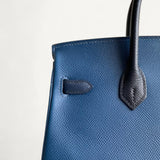 Bolsa Hermès Birkin 25 Epsom Bicolor Bleu Prusse/Noir com Ferragens Palladium