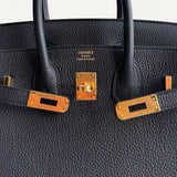 Bolsa Hermès Birkin 25 Togo Noir com Ferragens Gold