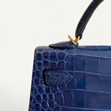 Bolsa Hermès Mini Kelly Alligator Shiny Bleu Saphir com Ferragens Gold
