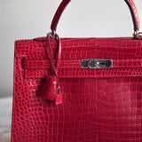 Bolsa Hermès Kelly 35 Crocodile Porosus Com Ferragens Palladium