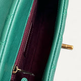 Bolsa Chanel Mini Flap Trapezio Top Handle Crossbody Verde com Ferragens Douradas