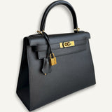 Bolsa Hermès Kelly 28 Epsom Noir com Ferragens Gold