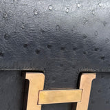 Bolsa Hermès Constance 24 Ostrich Bleu Caban com Ferragens Rosê Gold