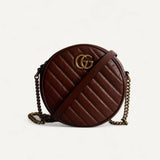 Bolsa Gucci Matelassê Mini GG Marmont Round Marrom