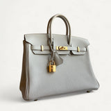 Bolsa Hermès Birkin 25 Gris Neve com Ferragens Gold