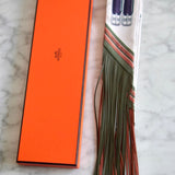 Twilly Hermès Jumping Silk com Franjas de Couro Crème I Kaki I Beige