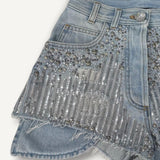 Short Balmain Jeans com Tachas e Lantejoulas