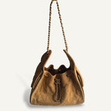 Bolsa Chanel 25 Small em Suede Caramelo com Ferragens Douradas
