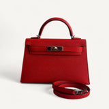 Bolsa Hermès Mini Kelly Epsom Rouge Radieux com Ferragens Palladium
