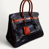Bolsa Hermès Birkin 35 Crocodile Porosus Shiny Miel Orange com Ferragens Palladium