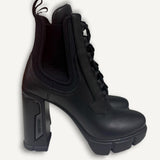 Bota Prada Monolith Preta Couro Salto Alto