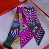 Twilly Hermès Epaulettes De Gala Seda Vert Amande | Rose Bonbon