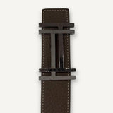 Cinto Hermès H  au Carré Reversible Etoupe/Noir com Ferragens Palladium