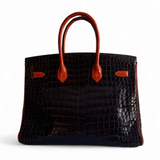 Bolsa Hermés Birkin 35 Croco Shiny Miel Orange com Ferragens Palladium