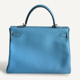 Bolsa Hermès Kelly 35 Epsom Blue Jean com ferragens Palladium