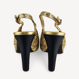 Sandália Slingback Chanel Dourado com Brilho