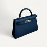 Bolsa Hermès Mini Kelly Epsom Bleu de Prusse com Ferragens Palladium