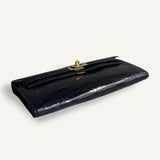 Bolsa Hermès Kelly Cut Croco Porosus Shiny Bleu Nuit com Ferragens Gold