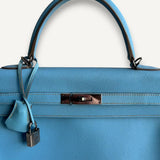 Bolsa Hermès Kelly 35 Epsom Blue Jean com ferragens Palladium
