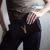 Clutch Yves Saint Laurent Y Ligne Couro Preto