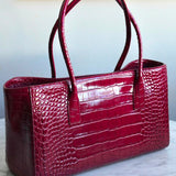 Bolsa Chanel Tote Calfskin Crocodile Embossed Burgundy