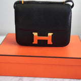Bolsa Hermès Constance 18 Lizard Noir com Ferragens Gold