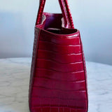Bolsa Chanel Tote Calfskin Crocodile Embossed Burgundy
