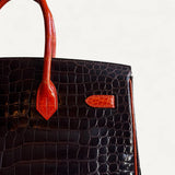 Bolsa Hermés Birkin 35 Croco Shiny Miel Orange com Ferragens Palladium