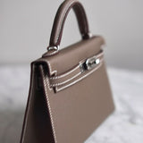 Bolsa Hermès Mini Kelly Epsom Etoupe com Ferragens Palladium