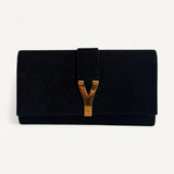 Clutch Saint Laurent Preta com Ferragens Douradas