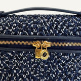 Bolsa Loro Piana Extra Pocket Pouch Tweed Blue com Ferragens Douradas