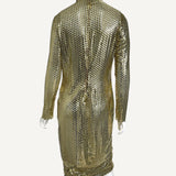 Vestido Burberry Midi Manga Longa de Metal Dourada