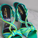 Sandália Saint Laurent Gippy Tons de Azul e Amarelo