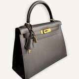 Bolsa Hermès Kelly 28 Epsom Gris Etain com Ferragens Gold