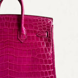 Bolsa Hermès Birkin 25 Croco Shiny Rose Scheherazade  com Ferragens Palladium