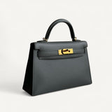 Bolsa Hermès Mini Kelly Epsom Gris Meyer com Ferragens Gold