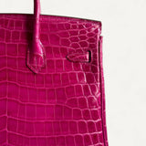 Bolsa Hermès Birkin 25 Rose Scheherazade Croco Niloticus Shiny com Ferragens Palladium