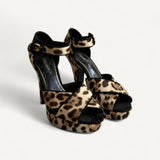 Sandália Dolce & Gabbana Leopard Print Fabric Ankle Strap Block Heel