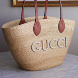 Bolsa Gucci Tote Couro e  Raffia Média