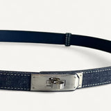 Cinto Hermès Kelly 18 Denim com Ferragens Palladium
