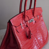 Bolsa Hermès Birkin 35 Crocodille Rouge Com Ferragens Palladium